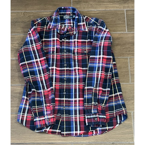 Polo Ralph Lauren Other - Polo Ralph Lauren Mens Medium Red Blue Plaid Long Sleeve Flannel Button Up Shirt